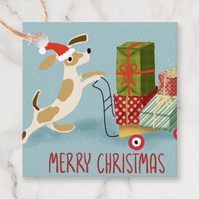 Dog Delivering Christmas Presents Favour Tags (Front)