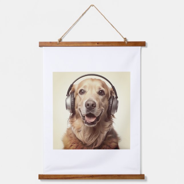 dog design poster with headset hanging tapestry (Front)