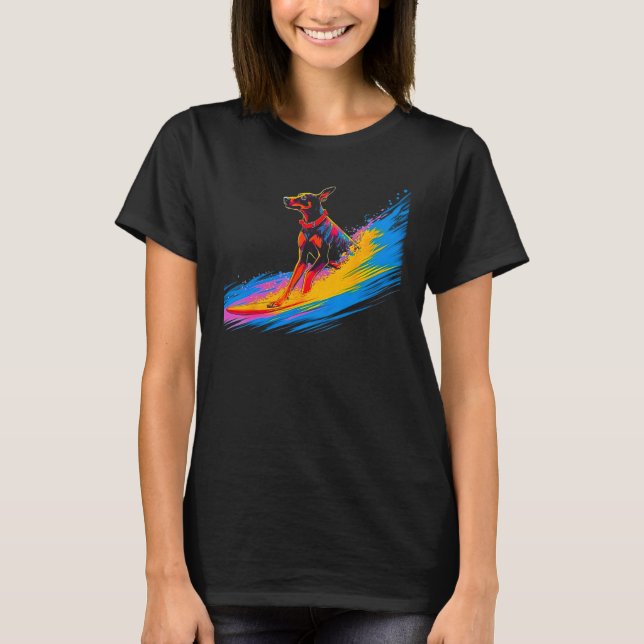 Dog Doberman Pinscher Surfer T-Shirt (Front)