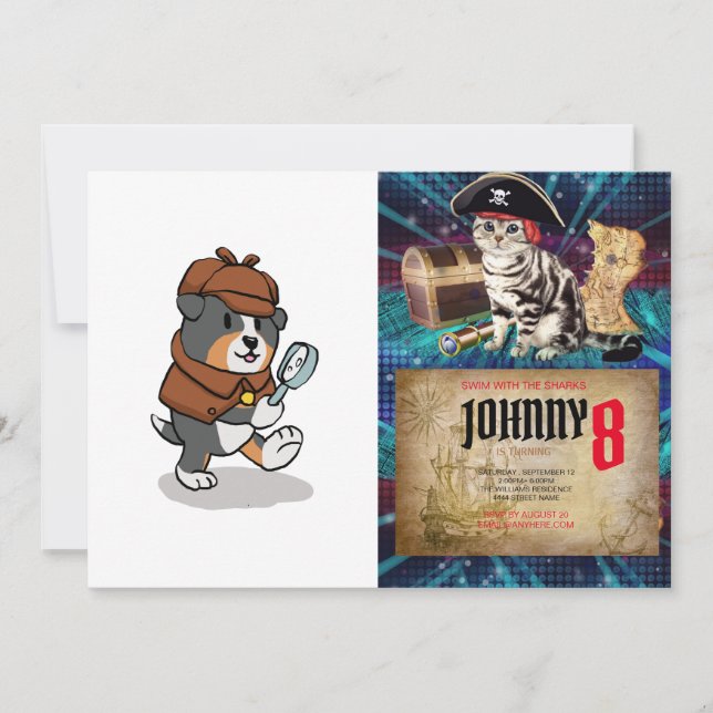 Dog dressed up like a detective | choose back colo invitation (Front)