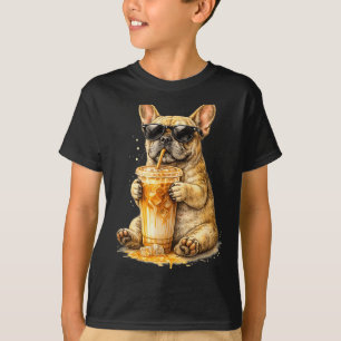 Dog drinking iced coffee meme funny animal  T-Shirt