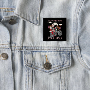 Dog Drives A Motorcycle To California 15 Cm Square Badge