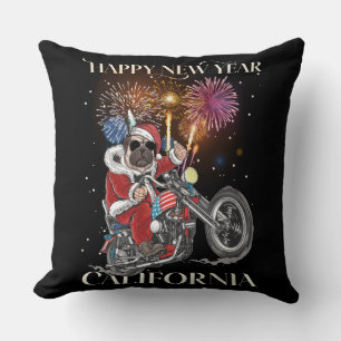 Dog Drives A Motorcycle To California Cushion