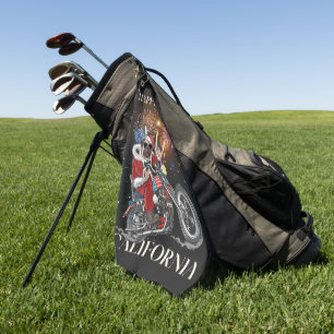 Dog Drives A Motorcycle To California Golf Towel