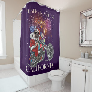 Dog Drives A Motorcycle To California Shower Curtain
