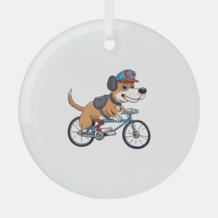 dog driving a bicycle glass tree decoration