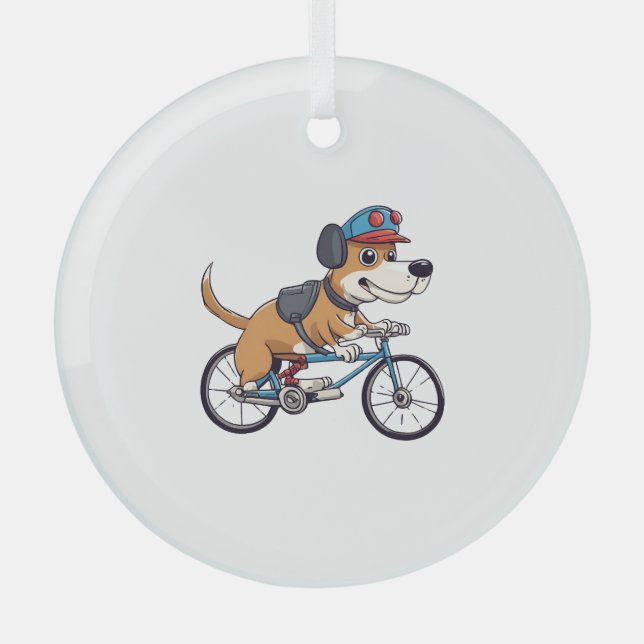 dog driving a bicycle glass tree decoration (Front)