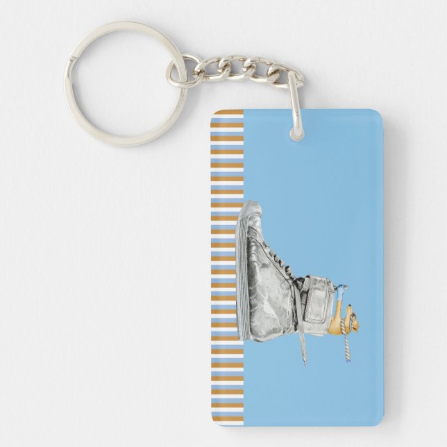 Dog Driving a Shoe striped Acrylic Keychain (Front)