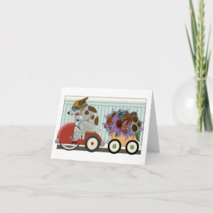 Dog Driving Flower Delivery Cart blank notecard