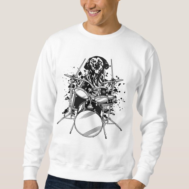 Dog Drummer Playing Drums Men Sweatshirt (Front)