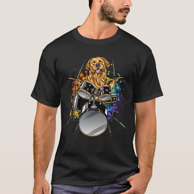 Dog Drummer Playing Drums Men T-Shirt (Front)