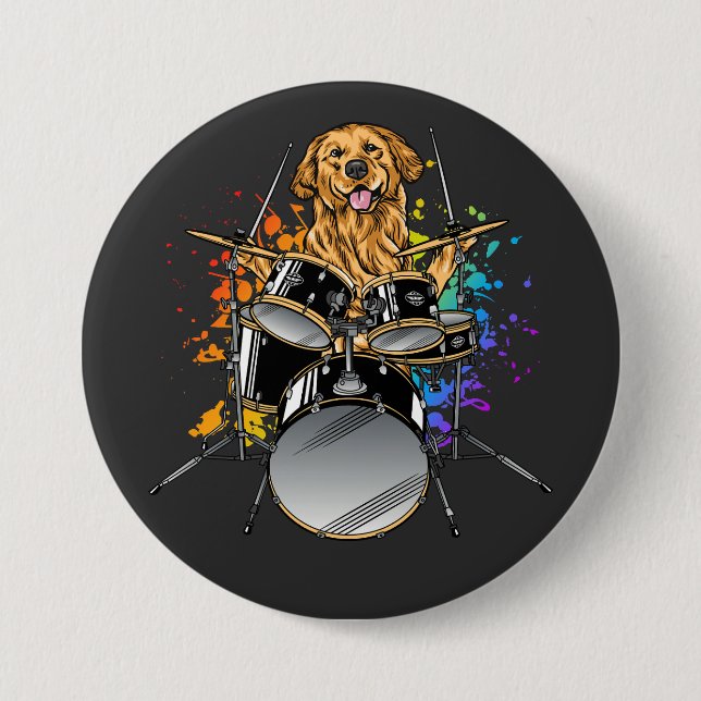 Dog Drummer Playing Drums Round 7.5 Cm Round Badge (Front)