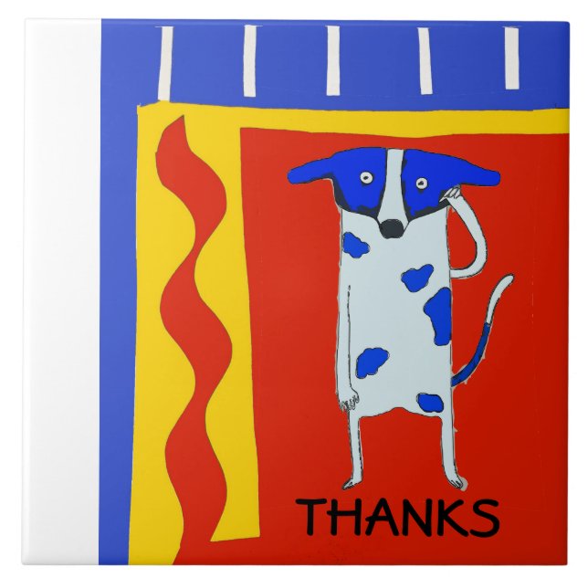 Dog,  Dutch Delft Look, edit text Tile (Front)