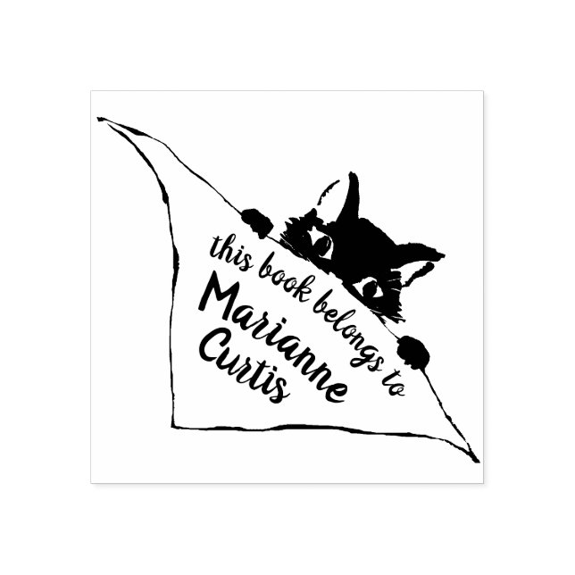 Dog-eared kitten bookplate "This Book Belongs To" Rubber Stamp (Imprint)
