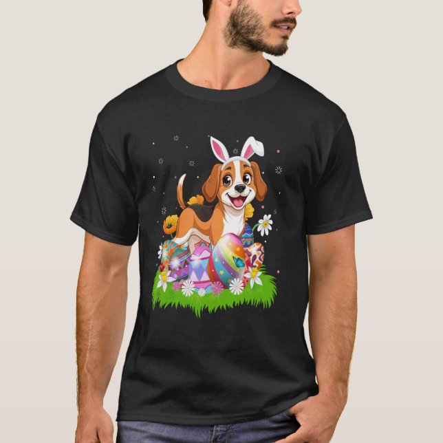Dog Easter Egg Hunt Bunny Ear Dog Easter Sunday T-Shirt (Front)