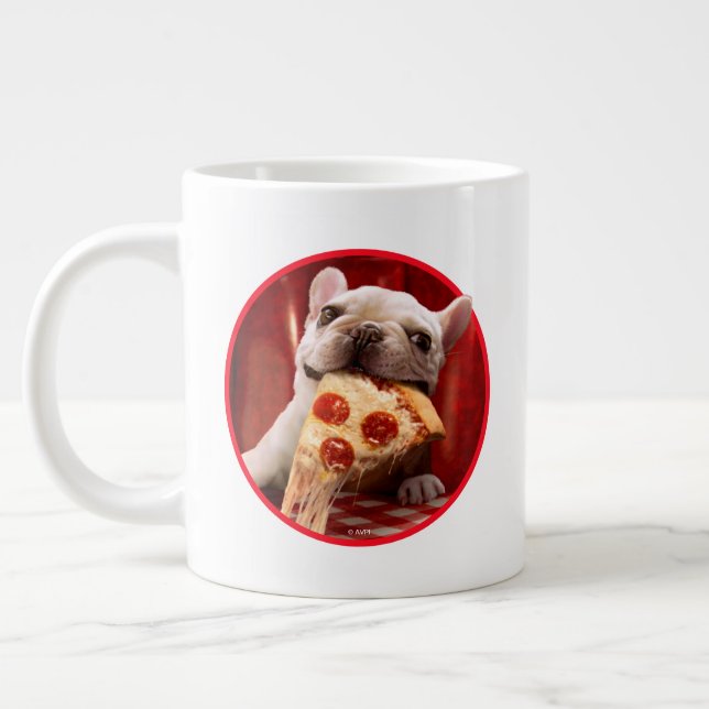 Dog Eating Pizza Slice Large Coffee Mug (Left)