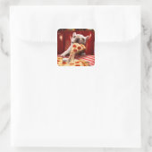 Dog Eating Pizza Slice Square Sticker (Bag)