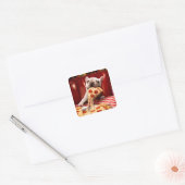 Dog Eating Pizza Slice Square Sticker (Envelope)