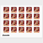 Dog Eating Pizza Slice Square Sticker (Sheet)