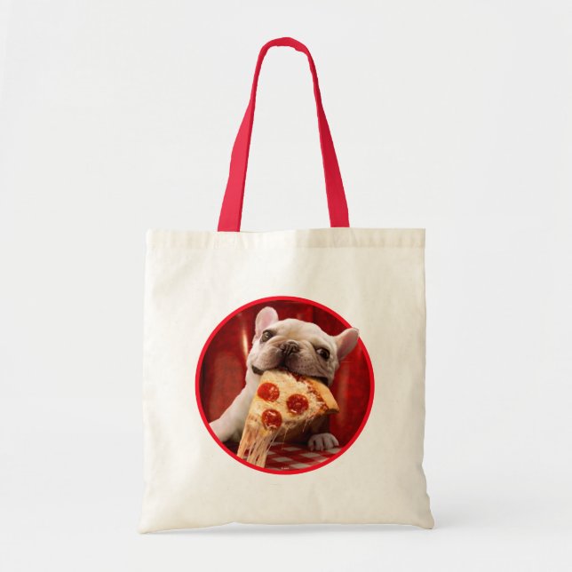 Dog Eating Pizza Slice Tote Bag (Front)