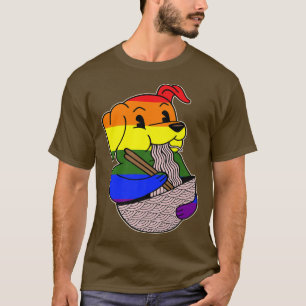Dog Eating Ramen LGBTQ Gay Pride Rainbow Flag Pupp T-Shirt