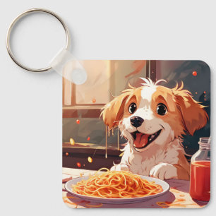 Dog eating spaghetti key ring