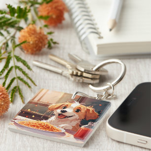 Dog eating spaghetti key ring