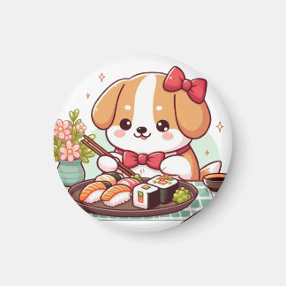 Dog eating sushi magnet