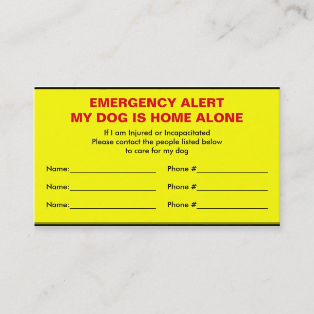 Dog Emergency Alert Home Alone Card (Front)