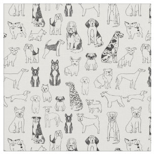 Dog Fabric - black and white dog, dogs design, dog