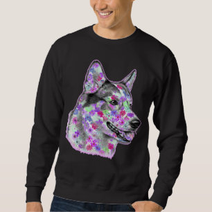 Dog Face Portrait Artwork Flower Floral  Siberian  Sweatshirt