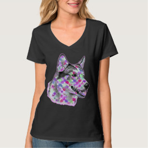Dog Face Portrait Artwork Flower Floral  Siberian  T-Shirt