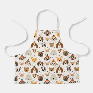 Dog Faces in Winter Hats Holiday Pattern Apron