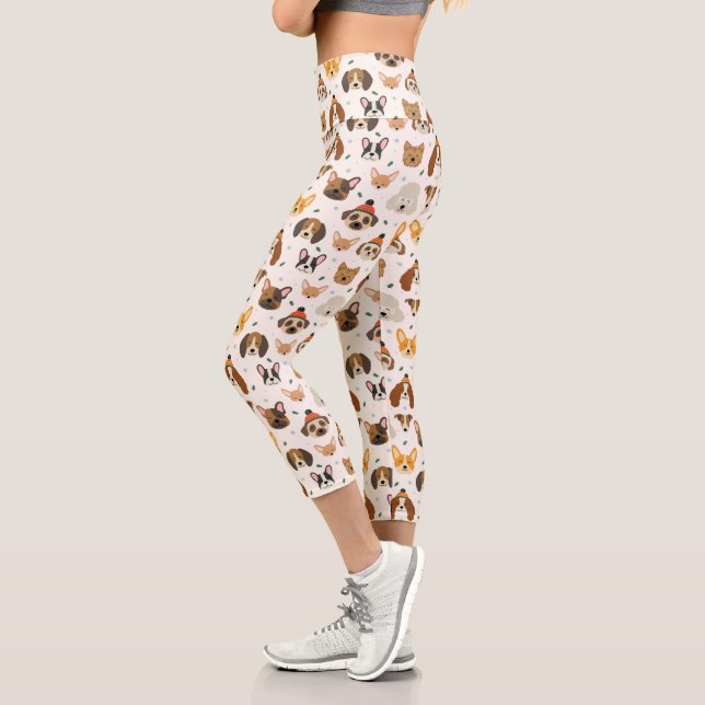 Dog Faces in Winter Hats Holiday Pattern Capri Leggings (Left)