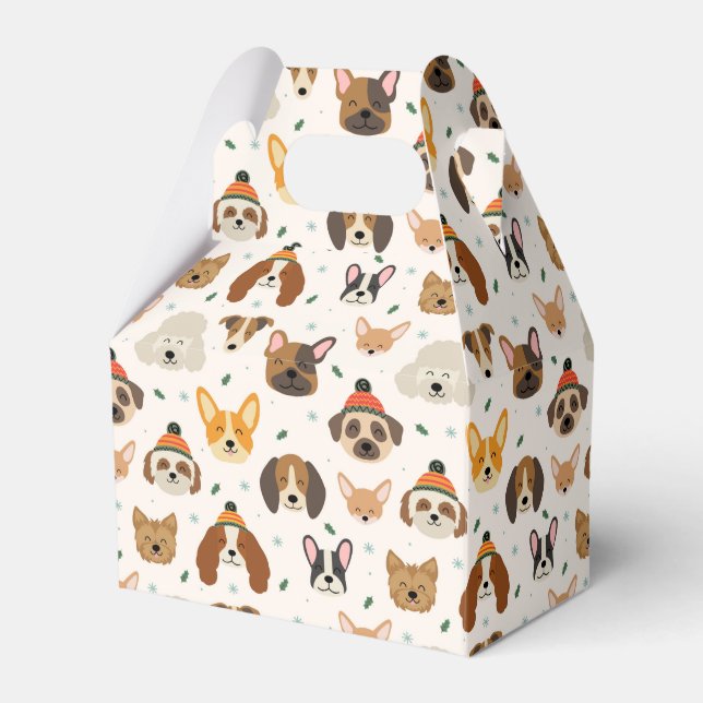 Dog Faces in Winter Hats Holiday Pattern Favour Box (Front Side)