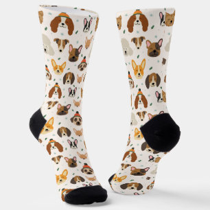 Dog Faces in Winter Hats Holiday Pattern Socks
