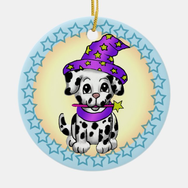 Dog fairy wizard  ceramic tree decoration (Front)