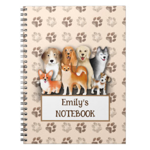 Dog family footprint pattern customizable name notebook