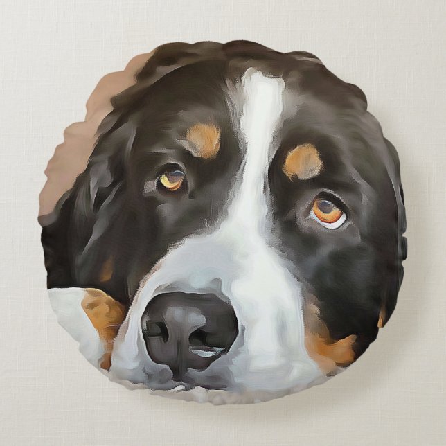 Dog, Female dog, Bernese mountain dog Round Cushion (Front)