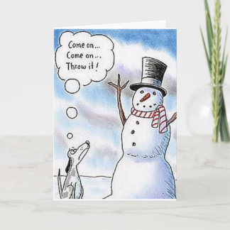 Dog Fetch with Snowman Holiday Card