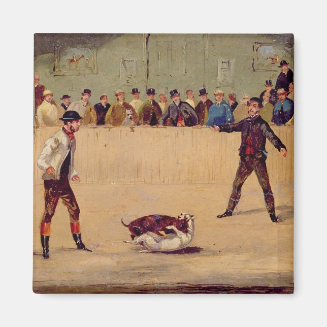 Dog Fighting (oil on paper) Magnet (Front)
