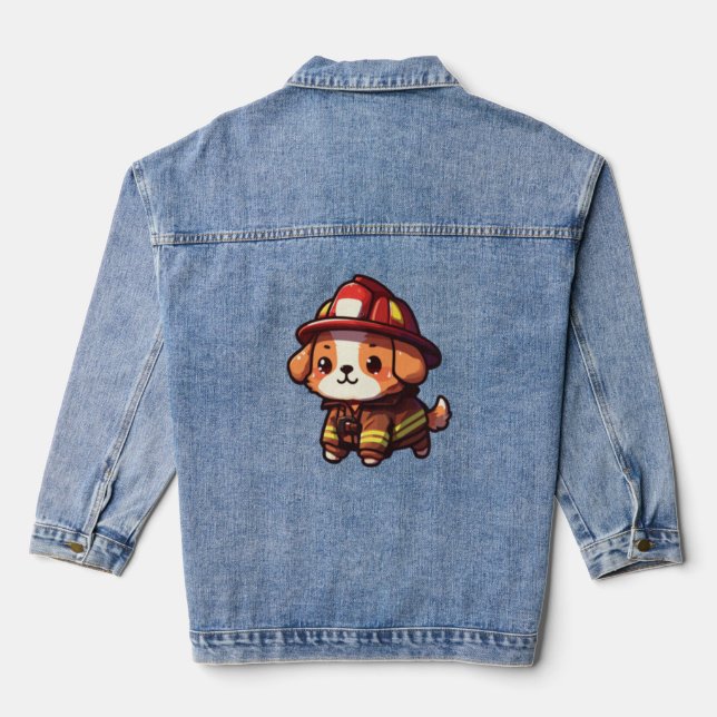Dog Firefighter Classic T-Shirt (2) Denim Jacket (Back)
