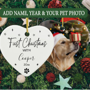 Dog First Christmas Custom Name & Photo Ceramic Tree Decoration