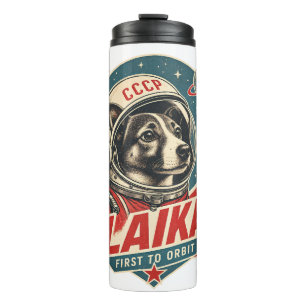Dog First to Orbit Retro Vintage Astronaut Dog Thermal Tumbler