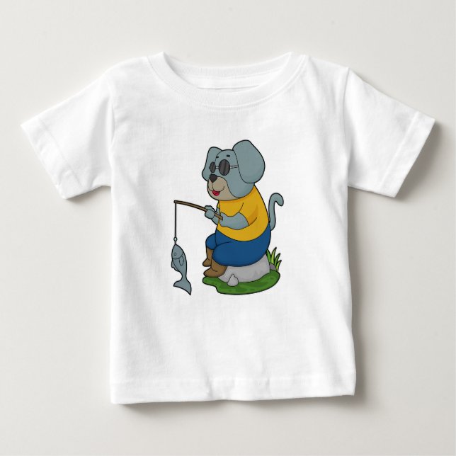 Dog Fishing Fisher Finshing rod Baby T-Shirt (Front)
