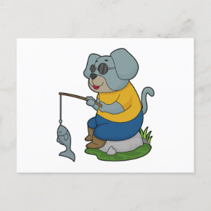 Dog Fishing Fisher Finshing rod Postcard