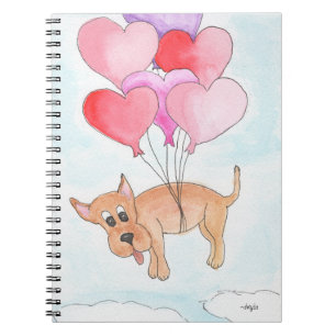Dog Floating with Heart Balloons Notebook