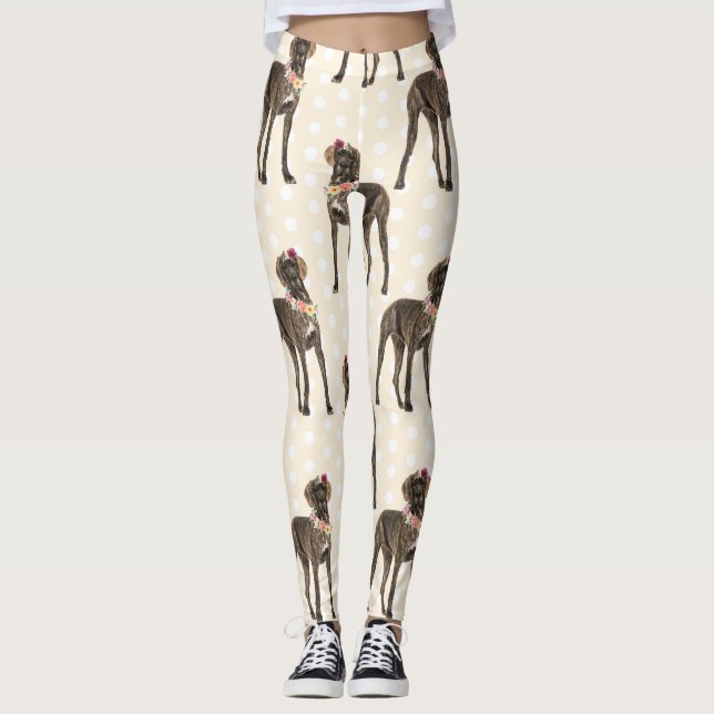 Dog Floral Great Dane Pattern, Dog Lover Leggings (Front)