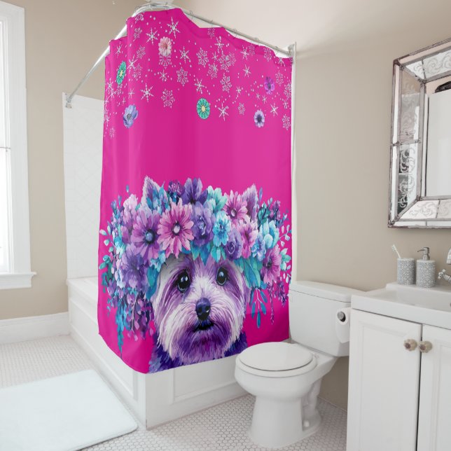 Dog flowers shower curtain (In Situ)