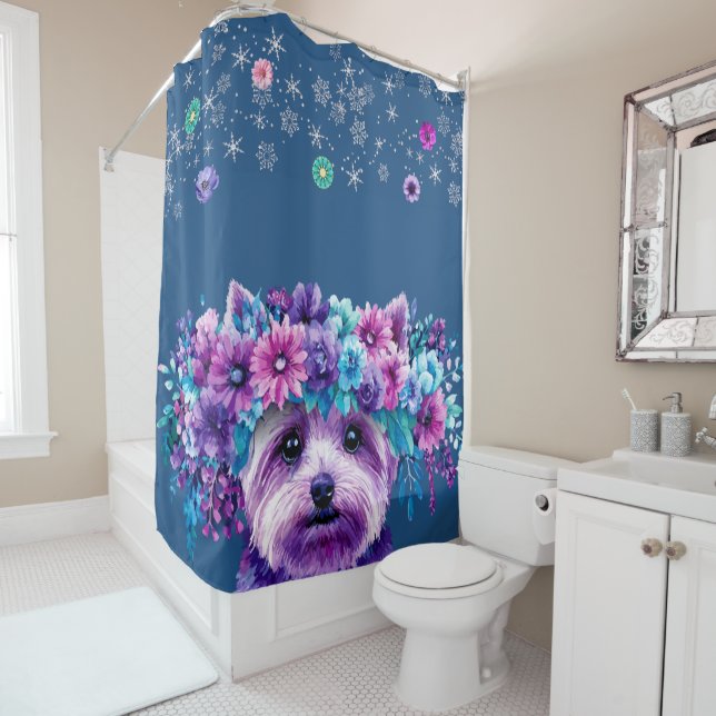 Dog flowers shower curtain (In Situ)